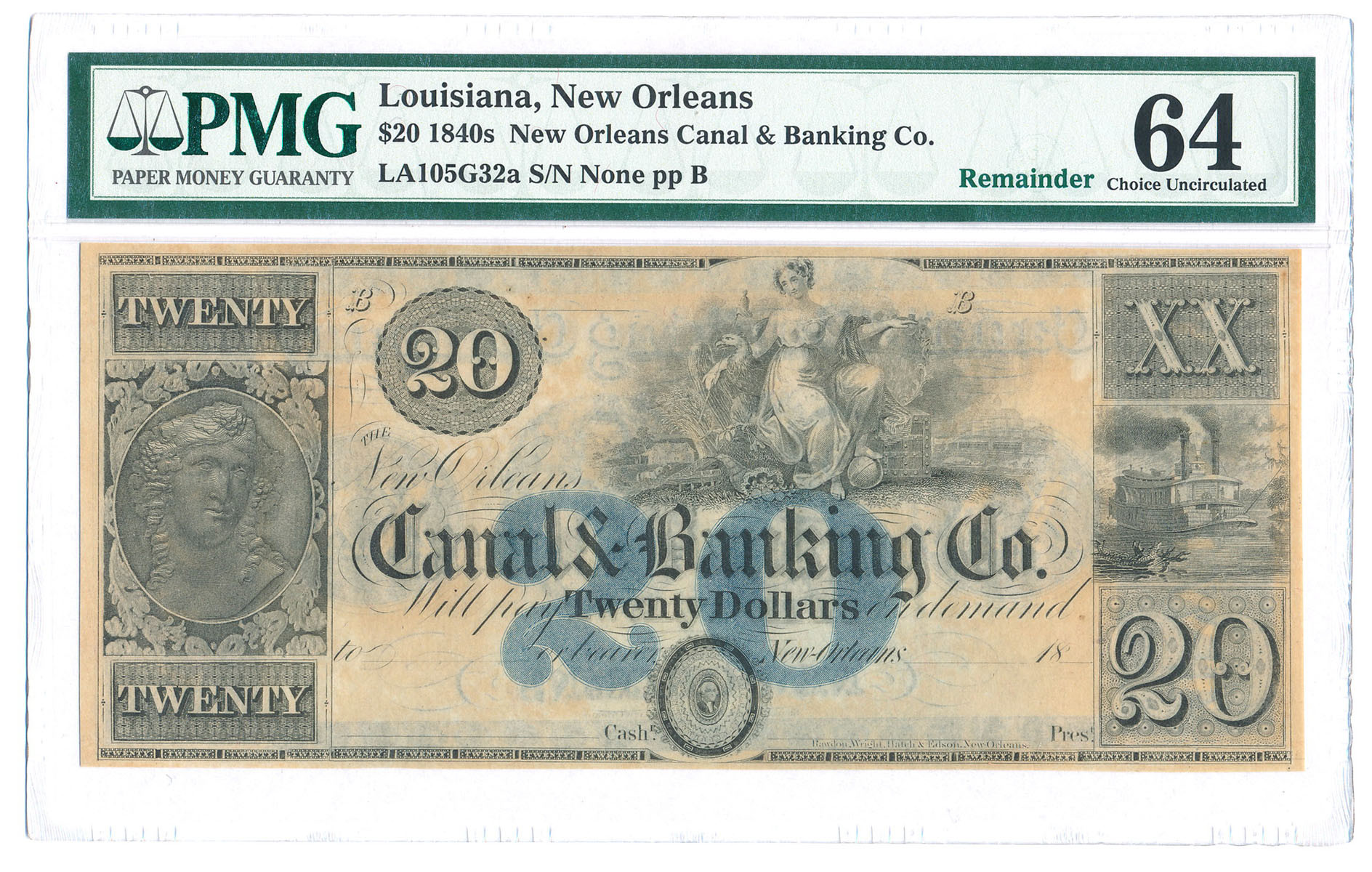 USA. 20 dolarów 1840, New Orleans PMG 64